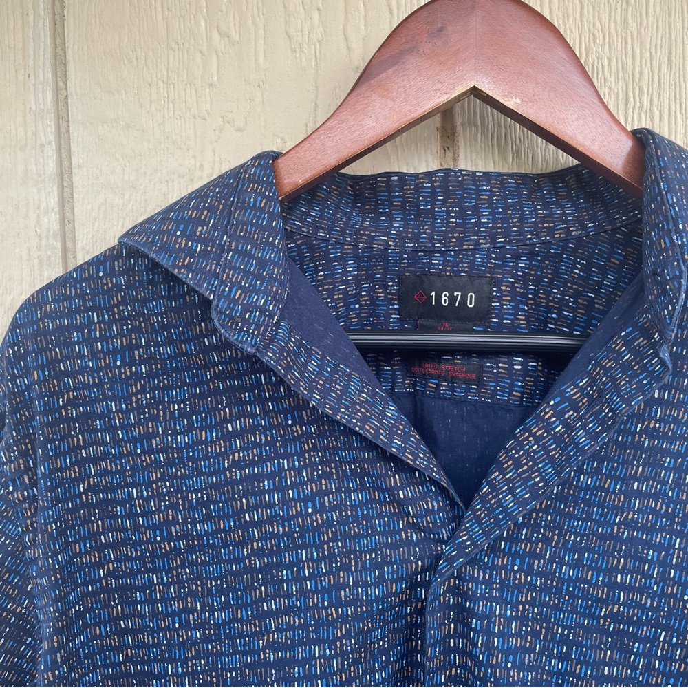 Men's Blue Patterned Collared Long Sleeve